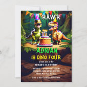 Invitation Dino quatre modèle d'anniversaire de dinosaures co (Devant)