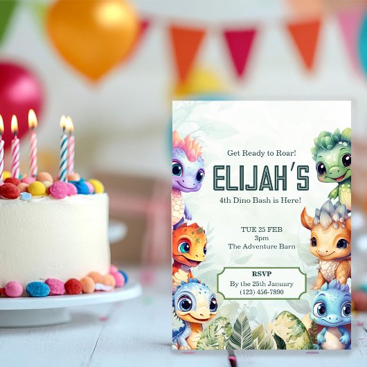 Invitation Dino Roar 4e anniversaire Bash