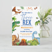 Invitation Dino three rex 3rd boy Dinosaur birthday party (Debout devant)