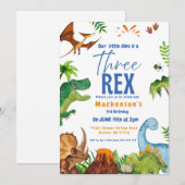 Invitation Dino three rex 3rd boy Dinosaur birthday party (Devant / Derrière)