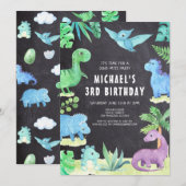 Invitation Dino Three Trex Boy 3ème Dinosaur Anniversaire (Devant / Derrière)