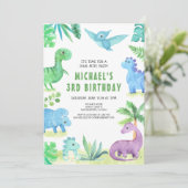 Invitation Dino Three Trex Boy 3ème Dinosaur Anniversaire (Debout devant)