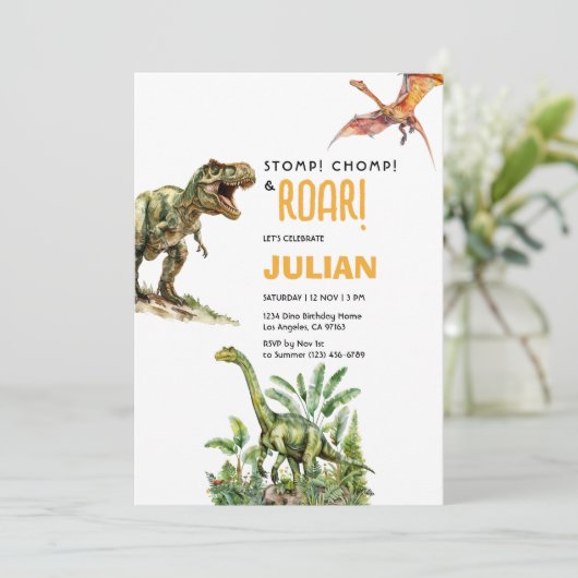 Invitation Dino Tirex Anniversai-re Stompe Claque Hurle (Debout devant)