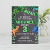 Invitation Dino Trex Jurassic Boy Dinosaur Anniversaire (Debout devant)