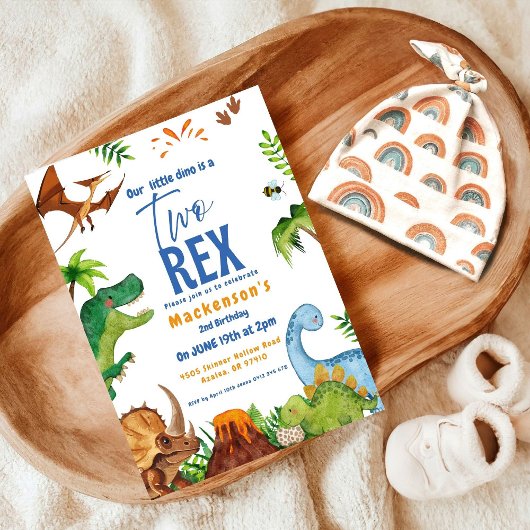 Invitation Dino Two rex 2nd boy Dinosaur birthday party