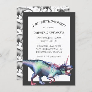 Invitation Dinocorn fête d'anniversaire conjointe   Unicorn D