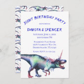 Invitation Dinocorn fête d'anniversaire conjointe | Unicorn D (Devant / Derrière)