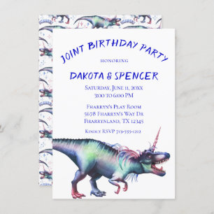 Invitation Dinocorn fête d'anniversaire conjointe   Unicorn D