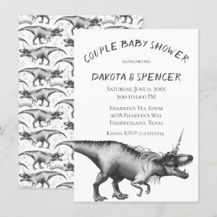 Invitation Dinocorn Silver   Baby shower Couples monochromes