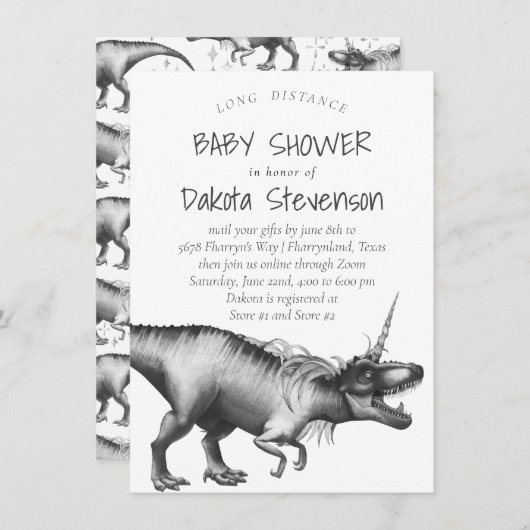 Invitation Dinocorn Silver | Baby shower interurbain mignon (Devant / Derrière)