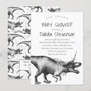 Invitation Dinocorn Silver   Baby shower interurbain mignon