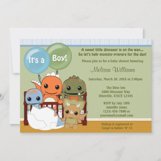 Invitation Dinos DINOSAUR Baby shower invité DAPC (Devant)