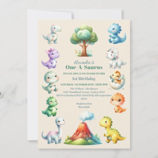 Invitation Dinosaur 1er anniversaire (Devant)
