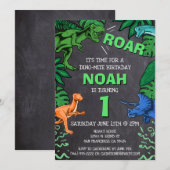 Invitation Dinosaur 1er anniversaire Anniversaire de enfant D (Devant / Derrière)