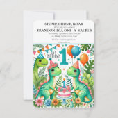 Invitation Dinosaur 1er anniversaire Boy Stomp Chomp Roar (Devant)