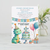Invitation Dinosaur 1er anniversaire Boy Stomp Chomp Roar (Debout devant)