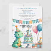 Invitation Dinosaur 1er anniversaire Boy Stomp Chomp Roar (Devant)