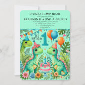 Invitation Dinosaur 1er anniversaire Boy Stomp Chomp Roar (Devant)
