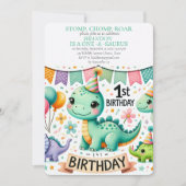 Invitation Dinosaur 1er anniversaire Boy Stomp Chomp Roar (Devant)