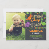 Invitation Dinosaur 1er anniversaire de fête Garçon Stomp Cho (Devant)