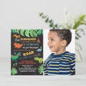 Invitation Dinosaur 1er anniversaire Dino Party Photo (Debout devant)