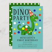 Invitation Dinosaur 1er anniversaire fête (Devant / Derrière)