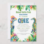 Invitation Dinosaur 1er anniversaire fête mignonne bébé garço (Devant)