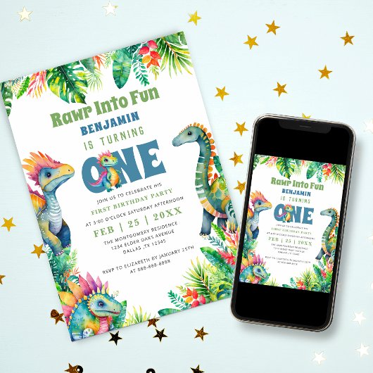 Invitation Dinosaur 1er anniversaire fête mignonne bébé garço