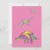 Invitation Dinosaur 1er anniversaire fête rose (Dos)
