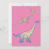 Invitation Dinosaur 1er anniversaire fête rose photo (Dos)