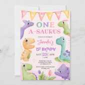 Invitation Dinosaur 1er anniversaire fille mignonne un A-Saur (Devant)