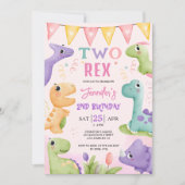 Invitation Dinosaur 2e anniversaire fille mignonne deux Rex A (Devant)