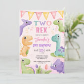 Invitation Dinosaur 2e anniversaire fille mignonne deux Rex A (Debout devant)