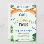 Invitation Dinosaur 2e anniversaire Funny Green Pterodactyle (Devant)