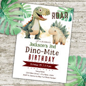 Invitation Dinosaur 2e aquarelle d'anniversaire