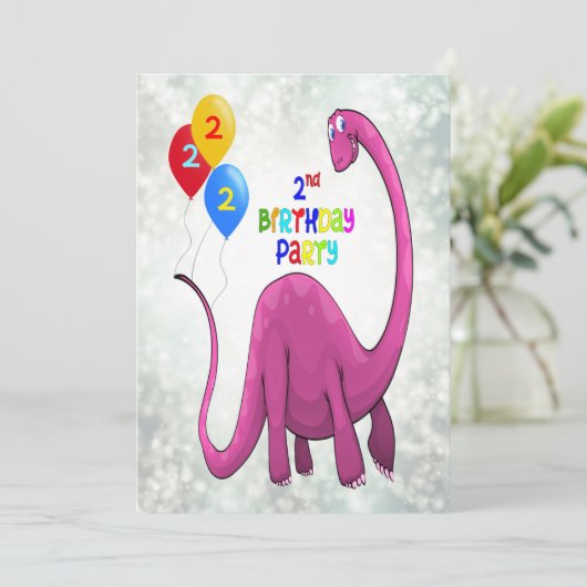 Invitation Dinosaur 2e fête d'anniversaire (Debout devant)