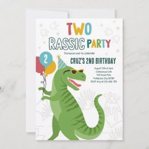 Invitation Dinosaur 2e fête d'anniversaire T-Rex 2e anniversa