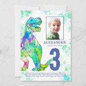 Invitation Dinosaur 3ème anniversaire de fête Photo (Devant)