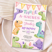 Invitation Dinosaur 3ème anniversaire mignonne Trois A-Saurus
