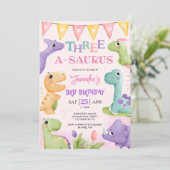 Invitation Dinosaur 3ème anniversaire mignonne Trois A-Saurus (Debout devant)