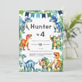 Invitation Dinosaur 4e anniversaire (Debout devant)
