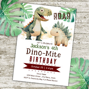 Invitation Dinosaur 4e anniversaire Boy aquarelle