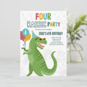 Invitation Dinosaur 4e anniversaire fête T-Rex 4e anniversair (Debout devant)