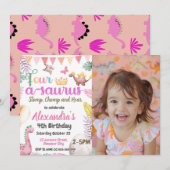 Invitation Dinosaur 4e anniversaire Four-A-Saurus Photo Girl (Devant / Derrière)
