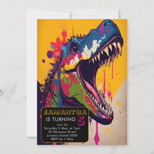 Invitation Dinosaur 5e anniversaire (Devant)