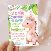 Invitation Dinosaur 5e anniversaire fête rose Dinosaure fille