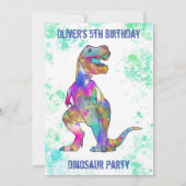 Invitation Dinosaur 5e anniversaire T Rex Boys Photo colorée (Dos)