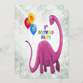 Invitation Dinosaur 5e fête d'anniversaire (Devant / Derrière)