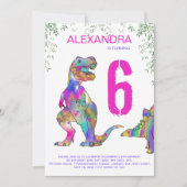 Invitation Dinosaur 6e fête d'anniversaire pour les filles ro (Devant)