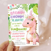 Invitation Dinosaur 9e anniversaire fête Pink Dinosaur filles